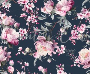 Navy Flowers Water Resistant Cotton Canvas