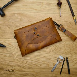 Tan Museum Leather No Sew Clutch by Country Cow Designs Black