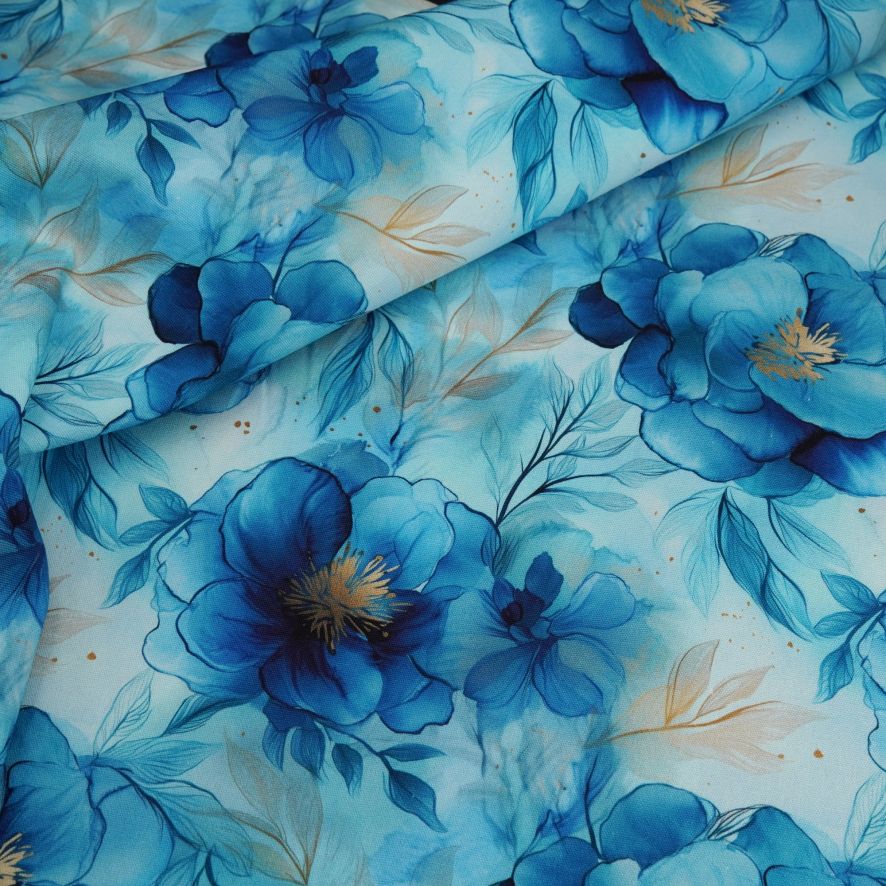 Glowing Blue Floral - Water Resistant Cotton Canvas