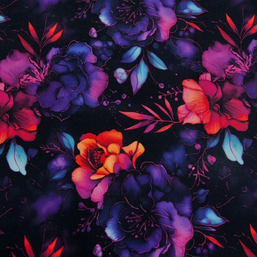 water resistant cotton canvas with a dark floral print