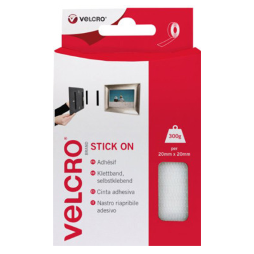 Velcro Brand White Stick-on Strips 20mm x 50cm