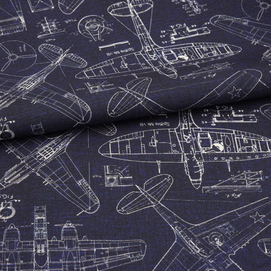 Cotton canvas with a plane blueprint design