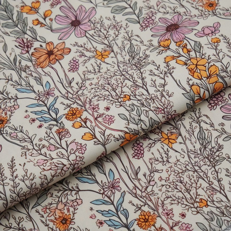 Water resistant cotton canvas with a wildflower print design