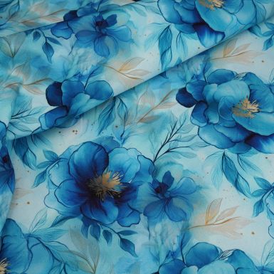 Glowing Blue Floral - Water Resistant Cotton Canvas