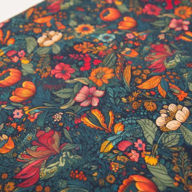 cotton canvas with a dark autumn floral print