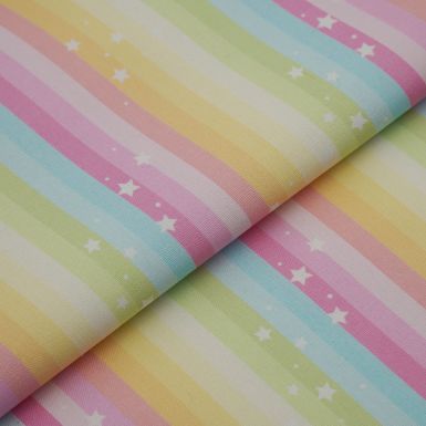 Water resistant cotton canvas with a pastel stripes and stars print design