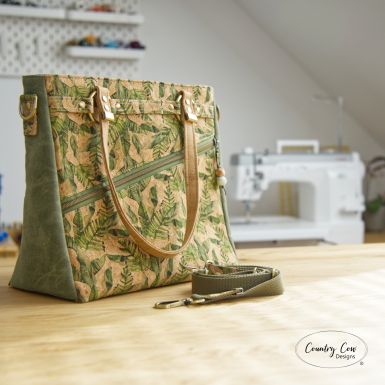 Example of the Lomexa Handbag sewing pattern made with cork and canvas