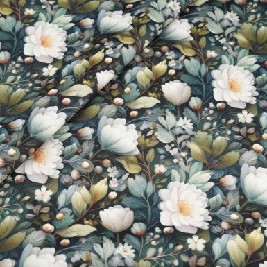 Flowing Bloom Oxford Fabric - Green Floral