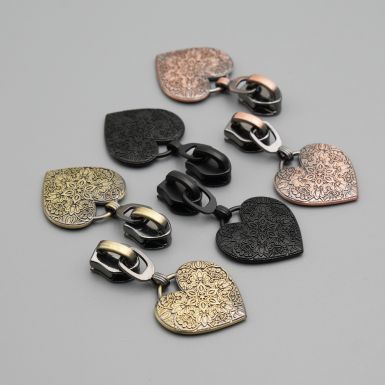 Heart shaped zip pulls with floral detailing
