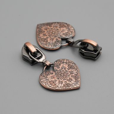 Floral Heart No.5 Zip Pulls - Brushed Copper